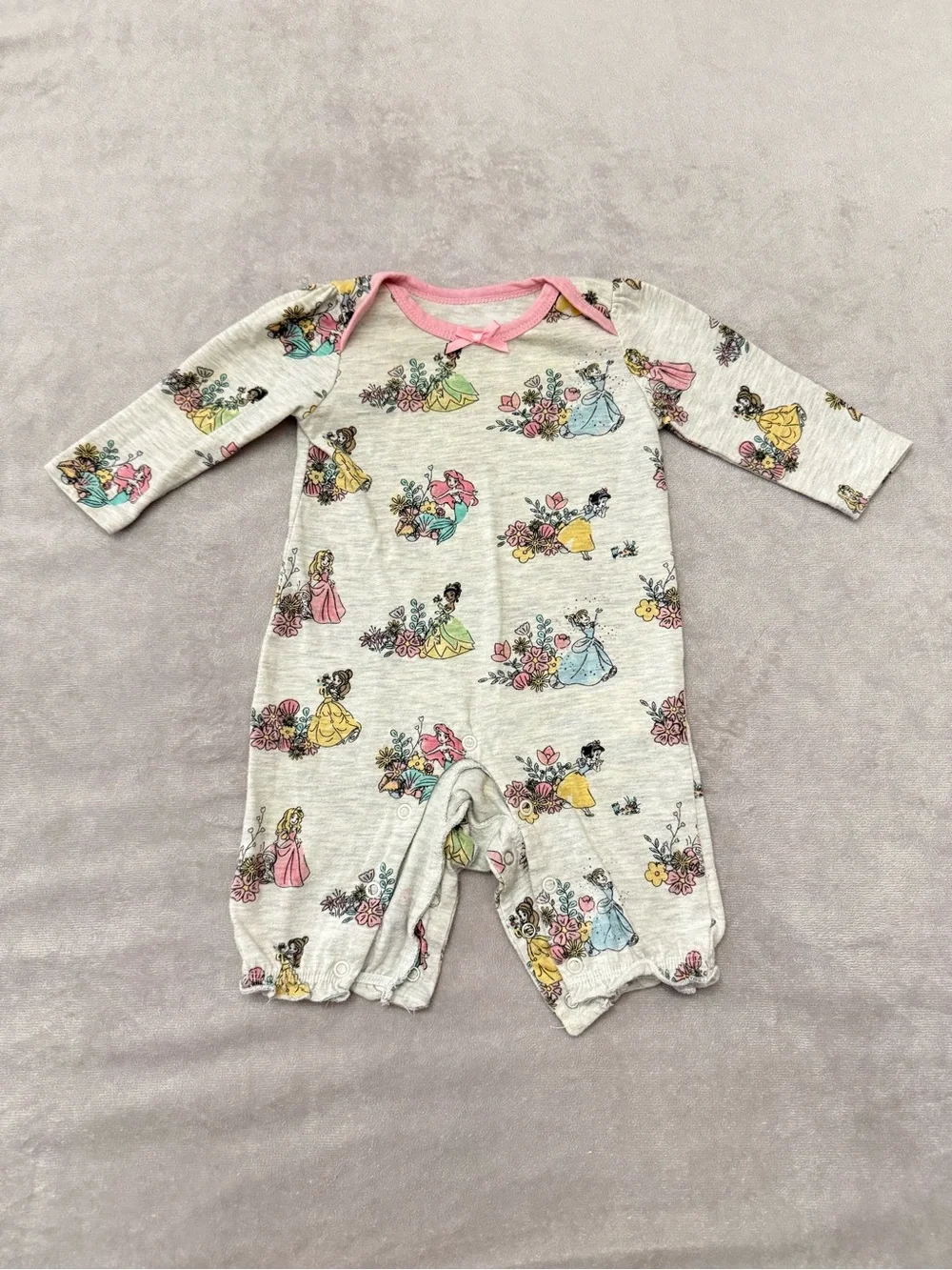 Disney Princess Baby Girl Romper 0-3 Months Floral Long Sleeve Snap One Piece